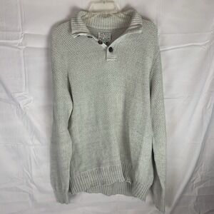 Lucky Brand Sweater Mens Large Beige Knit Pullover Henley Mock Neck Handcrafted